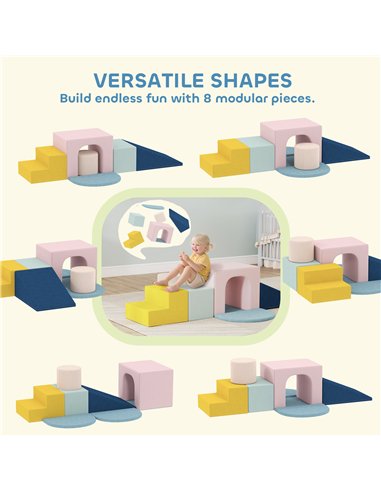 AIYAPLAY 8-Piece Foam Play Blocks for Kids, Soft Motor Skill Blocks with Washable Velvet Covers, Indoor Climbing Set, Multicolor