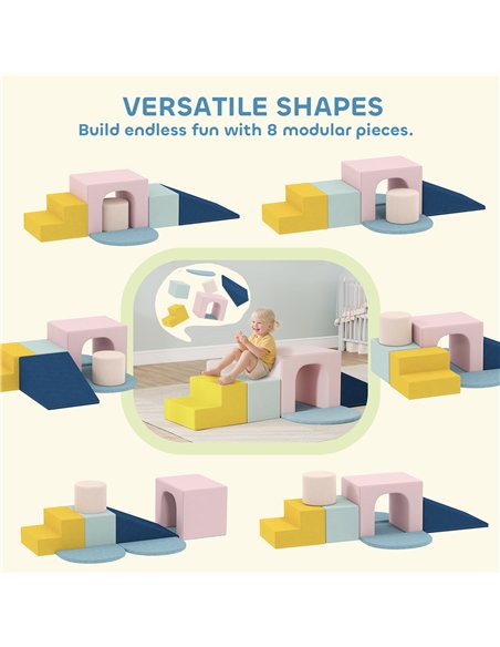 AIYAPLAY 8-Piece Foam Play Blocks for Kids, Soft Motor Skill Blocks with Washable Velvet Covers, Indoor Climbing Set, Multicolor - pic 203997 | FastDaddyshop