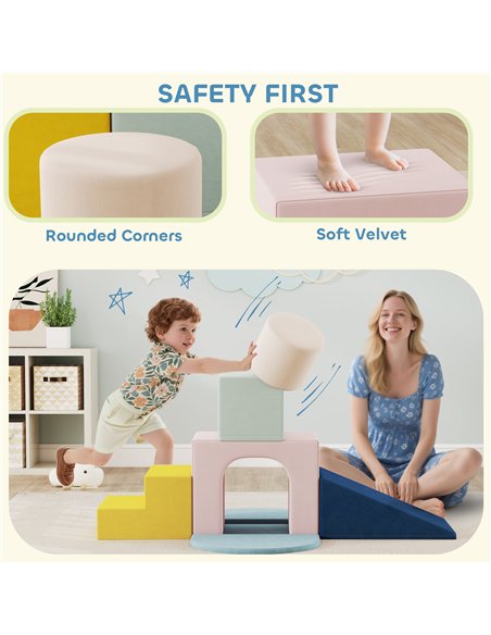 AIYAPLAY 8-Piece Foam Play Blocks for Kids, Soft Motor Skill Blocks with Washable Velvet Covers, Indoor Climbing Set, Multicolor - pic 203999 | FastDaddyshop