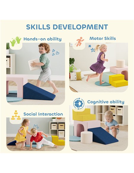 AIYAPLAY 8-Piece Foam Play Blocks for Kids, Soft Motor Skill Blocks with Washable Velvet Covers, Indoor Climbing Set, Multicolor - pic 204000 | FastDaddyshop