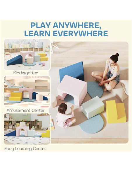 AIYAPLAY 8-Piece Foam Play Blocks for Kids, Soft Motor Skill Blocks with Washable Velvet Covers, Indoor Climbing Set, Multicolor - pic 204001 | FastDaddyshop