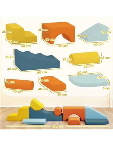 AIYAPLAY 9-Piece Soft Play Set, Kids Soft Play Foam Blocks with Detachable Cover for Climbing and Crawling