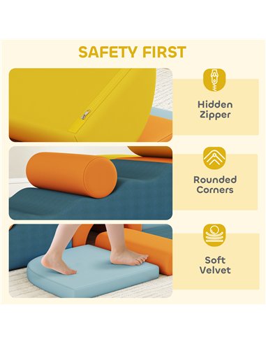 AIYAPLAY 9-Piece Soft Play Set, Kids Soft Play Foam Blocks with Detachable Cover for Climbing and Crawling