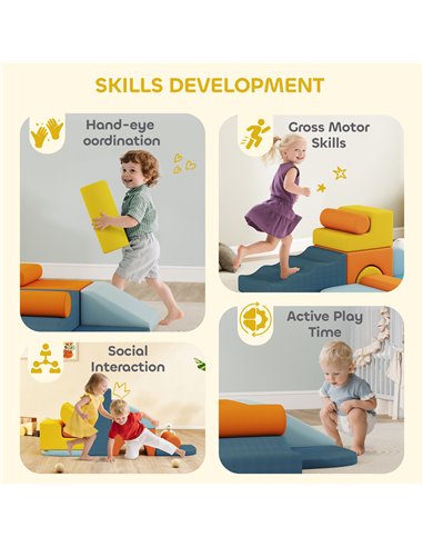 AIYAPLAY 9-Piece Soft Play Set, Kids Soft Play Foam Blocks with Detachable Cover for Climbing and Crawling