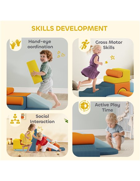 AIYAPLAY 9-Piece Soft Play Set, Kids Soft Play Foam Blocks with Detachable Cover for Climbing and Crawling - pic 204009 | FastDaddyshop