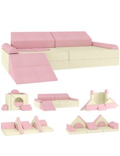 AIYAPLAY Kids Play Sofa, 12 Pieces Foam Modular Soft Play Set for Playroom, Children Convertible Sofa for Boys and Girls, Pink