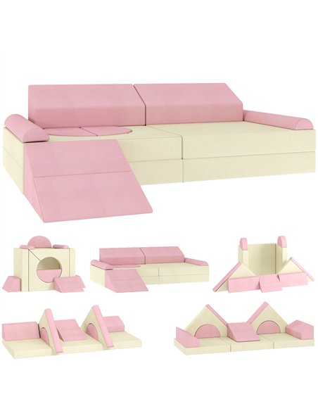 AIYAPLAY Kids Play Sofa, 12 Pieces Foam Modular Soft Play Set for Playroom, Children Convertible Sofa for Boys and Girls, Pink - pic 204012 | FastDaddyshop
