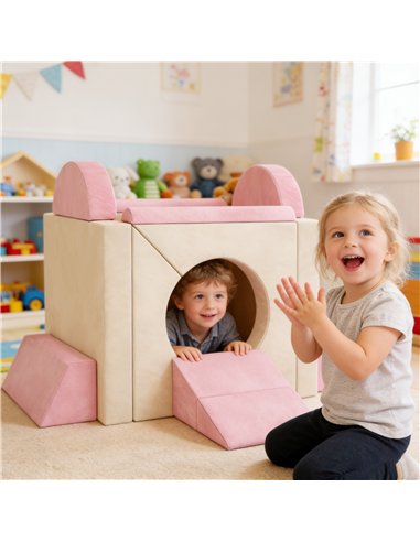 AIYAPLAY Kids Play Sofa, 12 Pieces Foam Modular Soft Play Set for Playroom, Children Convertible Sofa for Boys and Girls, Pink