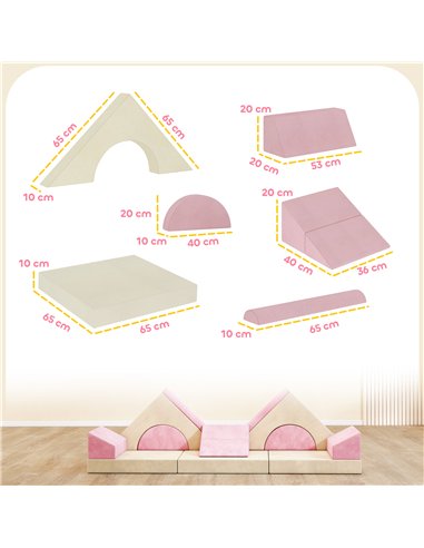 AIYAPLAY Kids Play Sofa, 12 Pieces Foam Modular Soft Play Set for Playroom, Children Convertible Sofa for Boys and Girls, Pink