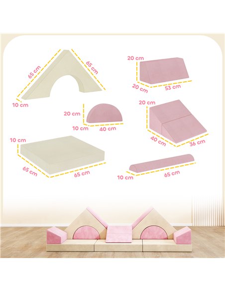 AIYAPLAY Kids Play Sofa, 12 Pieces Foam Modular Soft Play Set for Playroom, Children Convertible Sofa for Boys and Girls, Pink - pic 204014 | FastDaddyshop