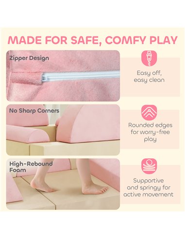 AIYAPLAY Kids Play Sofa, 12 Pieces Foam Modular Soft Play Set for Playroom, Children Convertible Sofa for Boys and Girls, Pink