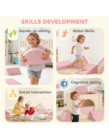 AIYAPLAY Kids Play Sofa, 12 Pieces Foam Modular Soft Play Set for Playroom, Children Convertible Sofa for Boys and Girls, Pink
