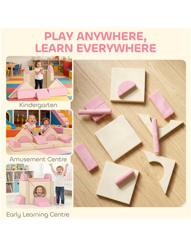 AIYAPLAY Kids Play Sofa, 12 Pieces Foam Modular Soft Play Set for Playroom, Children Convertible Sofa for Boys and Girls, Pink