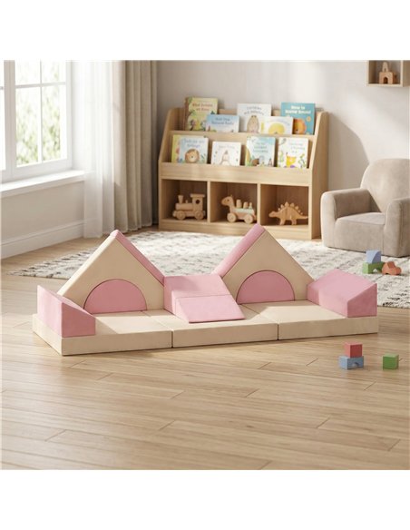 AIYAPLAY Kids Play Sofa, 12 Pieces Foam Modular Soft Play Set for Playroom, Children Convertible Sofa for Boys and Girls, Pink - pic 204020 | FastDaddyshop