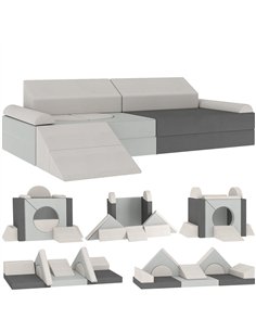 AIYAPLAY Kids Play Sofa, 12 Pieces Foam Modular Soft Play Set for Playroom, Children Convertible Sofa for Boys and Girls, Grey