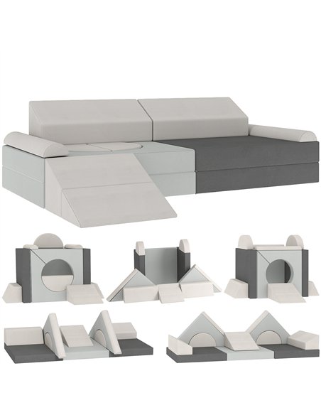 AIYAPLAY Kids Play Sofa, 12 Pieces Foam Modular Soft Play Set for Playroom, Children Convertible Sofa for Boys and Girls, Grey - pic 204021 | FastDaddyshop