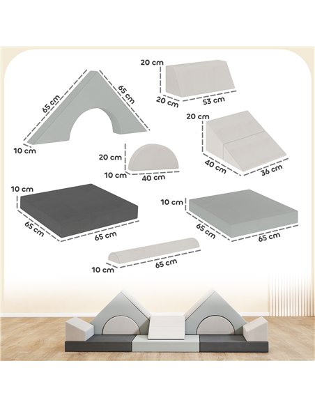 AIYAPLAY Kids Play Sofa, 12 Pieces Foam Modular Soft Play Set for Playroom, Children Convertible Sofa for Boys and Girls, Grey - pic 204023 | FastDaddyshop