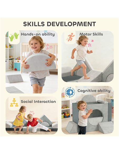 AIYAPLAY Kids Play Sofa, 12 Pieces Foam Modular Soft Play Set for Playroom, Children Convertible Sofa for Boys and Girls, Grey - pic 204027 | FastDaddyshop