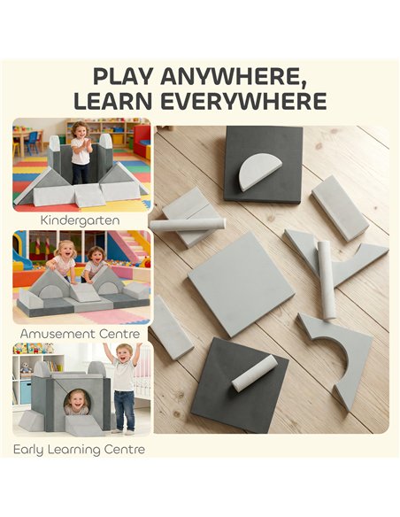 AIYAPLAY Kids Play Sofa, 12 Pieces Foam Modular Soft Play Set for Playroom, Children Convertible Sofa for Boys and Girls, Grey - pic 204028 | FastDaddyshop