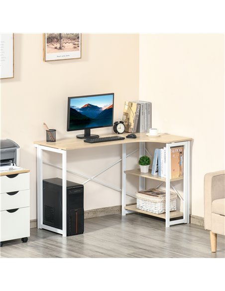 HOMCOM L-Shaped Folding Computer Study Desk, with 2 Shelves, Oak Tone - pic 20403 | FastDaddyshop