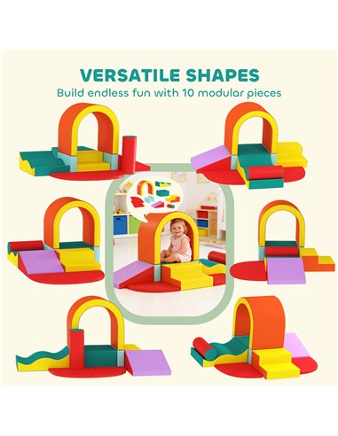 AIYAPLAY Kids Soft Play Set, 10PCs PU Leather Foam Climbing Blocks for Climb and Crawl, Educational Toys for Motor Development