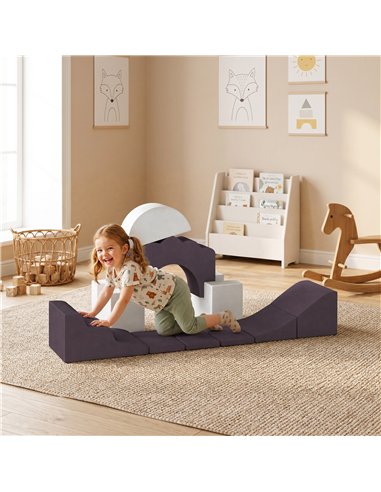 AIYAPLAY 7 Piece Kids Soft Play Set with Detachable Cover, Baby Indoor Climb and Crawl Foam Toys for Toddlers, Brown