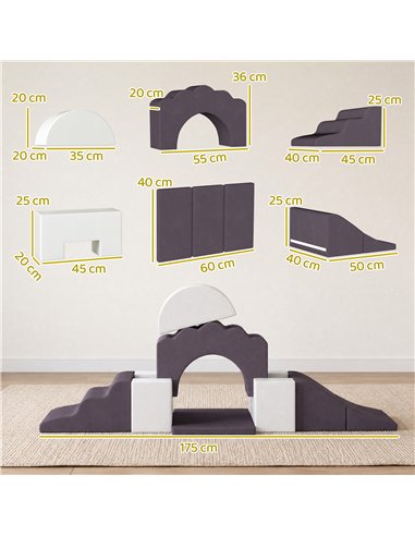 AIYAPLAY 7 Piece Kids Soft Play Set with Detachable Cover, Baby Indoor Climb and Crawl Foam Toys for Toddlers, Brown