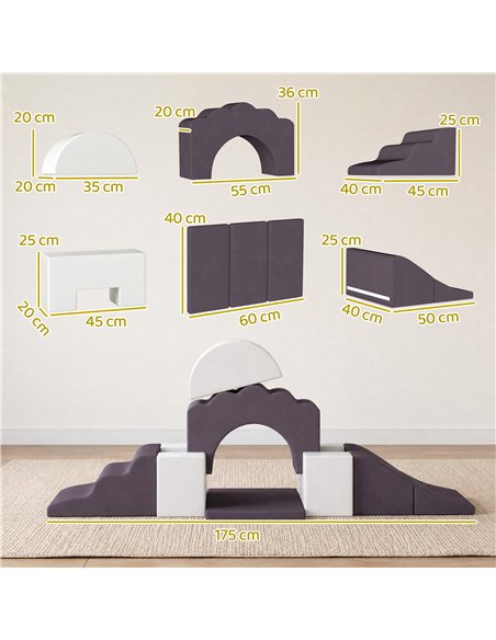 AIYAPLAY 7 Piece Kids Soft Play Set with Detachable Cover, Baby Indoor Climb and Crawl Foam Toys for Toddlers, Brown - pic 204041 | FastDaddyshop