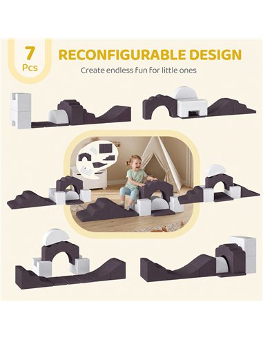 AIYAPLAY 7 Piece Kids Soft Play Set with Detachable Cover, Baby Indoor Climb and Crawl Foam Toys for Toddlers, Brown
