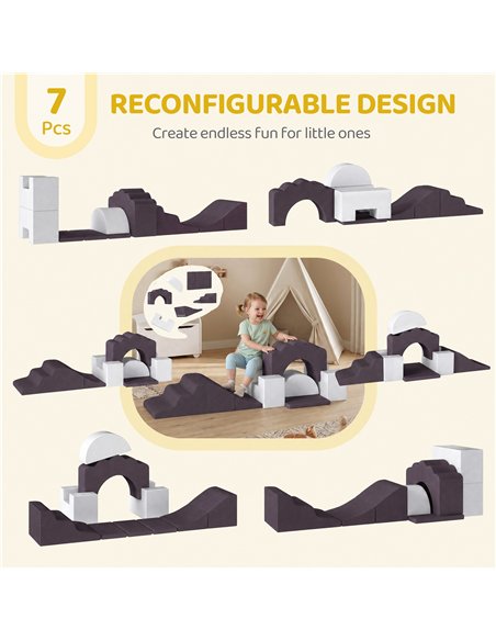 AIYAPLAY 7 Piece Kids Soft Play Set with Detachable Cover, Baby Indoor Climb and Crawl Foam Toys for Toddlers, Brown - pic 204042 | FastDaddyshop