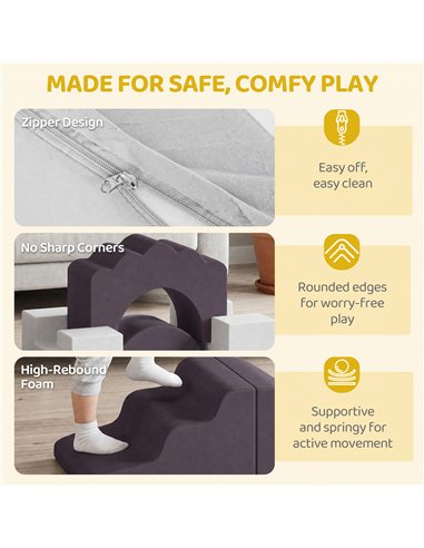AIYAPLAY 7 Piece Kids Soft Play Set with Detachable Cover, Baby Indoor Climb and Crawl Foam Toys for Toddlers, Brown
