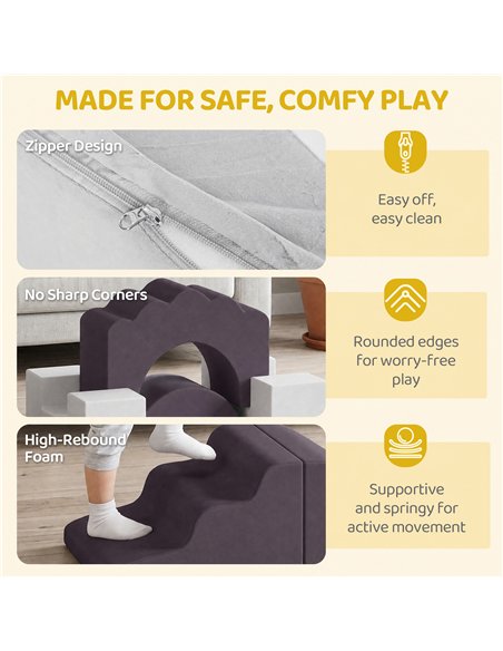 AIYAPLAY 7 Piece Kids Soft Play Set with Detachable Cover, Baby Indoor Climb and Crawl Foam Toys for Toddlers, Brown - pic 204043 | FastDaddyshop