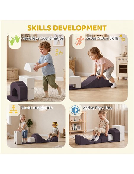 AIYAPLAY 7 Piece Kids Soft Play Set with Detachable Cover, Baby Indoor Climb and Crawl Foam Toys for Toddlers, Brown - pic 204044 | FastDaddyshop