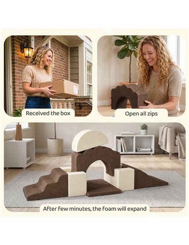 AIYAPLAY 7 Piece Kids Soft Play Set with Detachable Cover, Baby Indoor Climb and Crawl Foam Toys for Toddlers, Brown