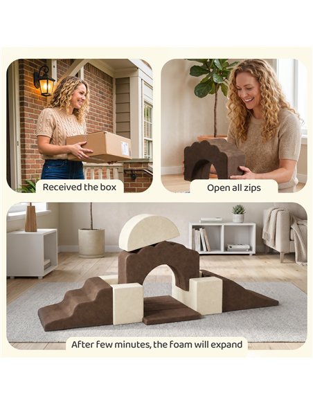 AIYAPLAY 7 Piece Kids Soft Play Set with Detachable Cover, Baby Indoor Climb and Crawl Foam Toys for Toddlers, Brown - pic 204045 | FastDaddyshop