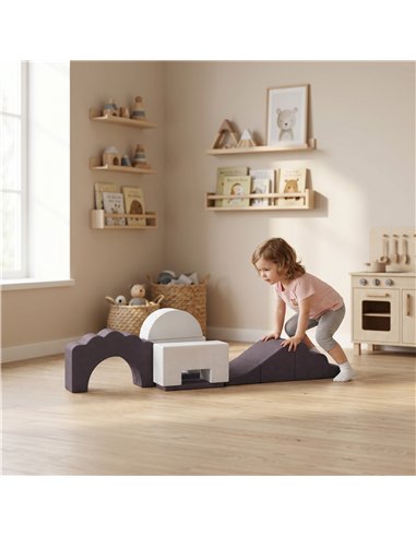 AIYAPLAY 7 Piece Kids Soft Play Set with Detachable Cover, Baby Indoor Climb and Crawl Foam Toys for Toddlers, Brown