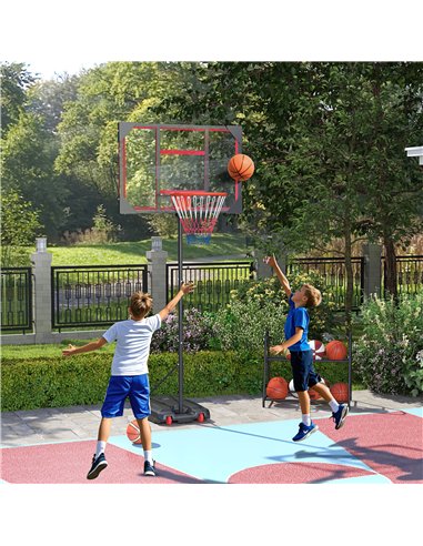 AIYAPLAY Basketball Hoop Outdoor Indoor, 210-260cm Height Adjustable Basketball Hoop with Wheels, Larger Base, for 6+ Years, Red
