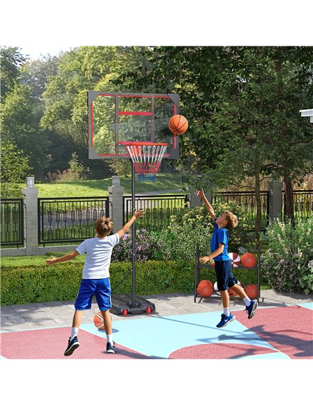 AIYAPLAY Basketball Hoop Outdoor Indoor, 210-260cm Height Adjustable Basketball Hoop with Wheels, Larger Base, for 6+ Years, Red - pic 204049 | FastDaddyshop