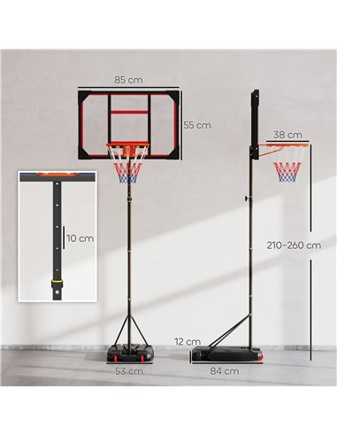 AIYAPLAY Basketball Hoop Outdoor Indoor, 210-260cm Height Adjustable Basketball Hoop with Wheels, Larger Base, for 6+ Years, Red