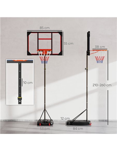 AIYAPLAY Basketball Hoop Outdoor Indoor, 210-260cm Height Adjustable Basketball Hoop with Wheels, Larger Base, for 6+ Years, Red - pic 204050 | FastDaddyshop