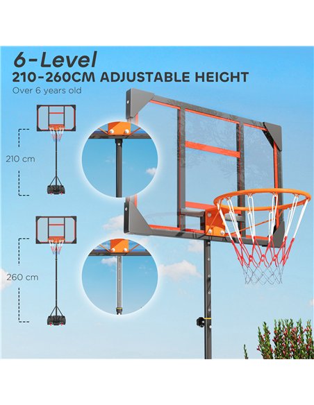 AIYAPLAY Basketball Hoop Outdoor Indoor, 210-260cm Height Adjustable Basketball Hoop with Wheels, Larger Base, for 6+ Years, Red - pic 204051 | FastDaddyshop