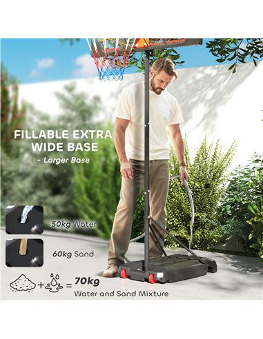 AIYAPLAY Basketball Hoop Outdoor Indoor, 210-260cm Height Adjustable Basketball Hoop with Wheels, Larger Base, for 6+ Years, Red