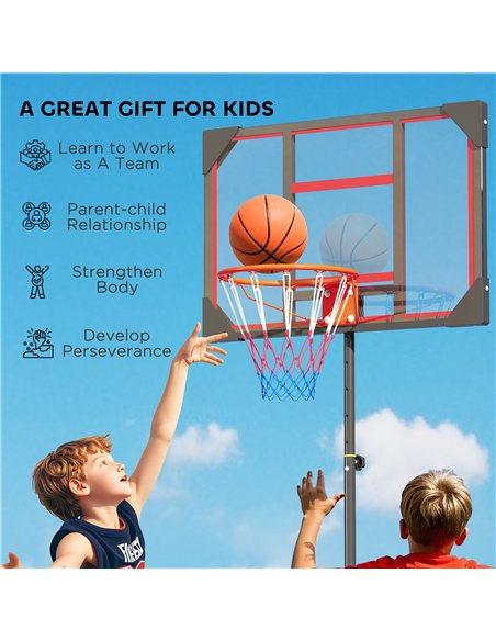 AIYAPLAY Basketball Hoop Outdoor Indoor, 210-260cm Height Adjustable Basketball Hoop with Wheels, Larger Base, for 6+ Years, Red - pic 204054 | FastDaddyshop