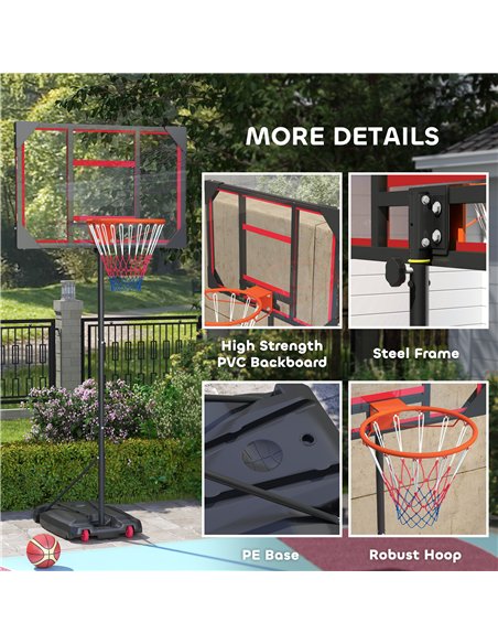 AIYAPLAY Basketball Hoop Outdoor Indoor, 210-260cm Height Adjustable Basketball Hoop with Wheels, Larger Base, for 6+ Years, Red - pic 204055 | FastDaddyshop