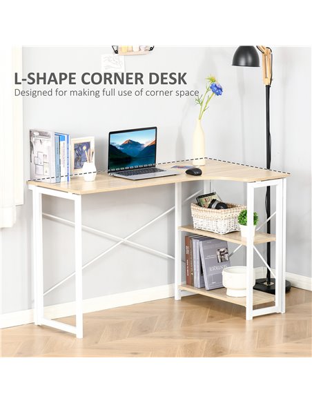 HOMCOM L-Shaped Folding Computer Study Desk, with 2 Shelves, Oak Tone - pic 20406 | FastDaddyshop