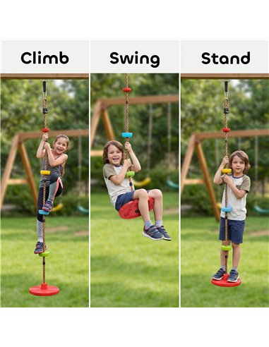 AIYAPLAY Climbing Rope, Kids Tree Swing Kit with Platforms and Disc Swings Seat, Obstacle Course Kids for Garden, Red
