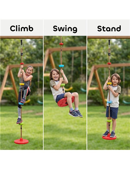 AIYAPLAY Climbing Rope, Kids Tree Swing Kit with Platforms and Disc Swings Seat, Obstacle Course Kids for Garden, Red - pic 204060 | FastDaddyshop