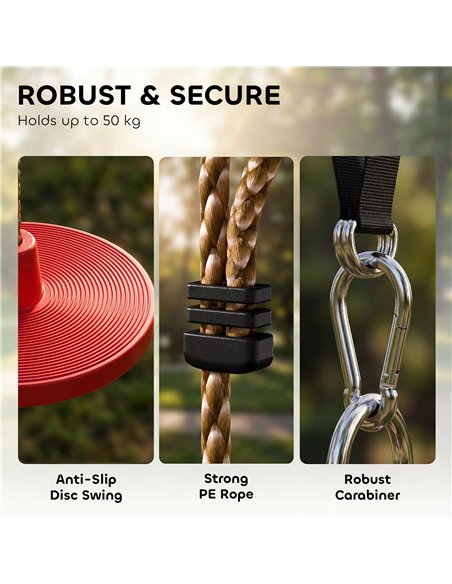 AIYAPLAY Climbing Rope, Kids Tree Swing Kit with Platforms and Disc Swings Seat, Obstacle Course Kids for Garden, Red - pic 204061 | FastDaddyshop