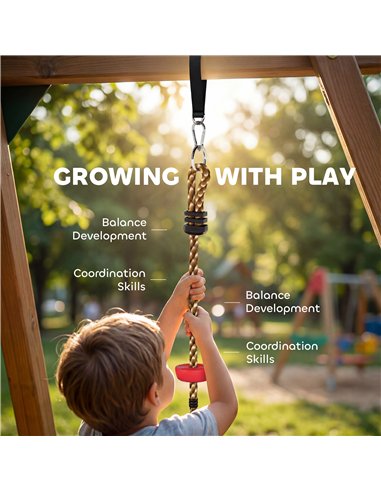 AIYAPLAY Climbing Rope, Kids Tree Swing Kit with Platforms and Disc Swings Seat, Obstacle Course Kids for Garden, Red