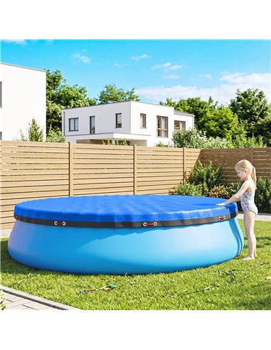 Outsunny Round Pool Cover, 10 ft Waterproof Swimming Pool Cover with Secure Rope, Tightener for Above Ground Pools, Blue